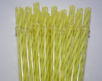 11" Yellow & Clear Swirly Straws Reusable Straws with Rings - BPA Free - Various Quantities to Choose From