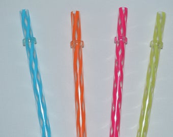 Reusable Swirl Straws With Rings | 9" Pink & Clear Acrylic, BPA Free, Washable