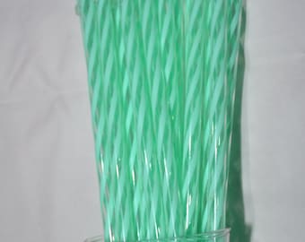 9" Mint & Clear Swirly Straws Reusable Clear Straws with Rings - BPA Free - Various Quantities to Choose From