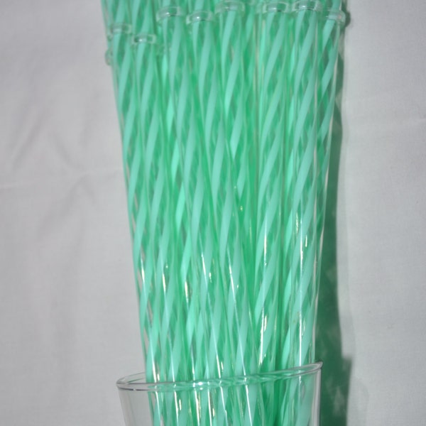 9" Mint & Clear Swirly Straws Reusable Clear Straws with Rings - BPA Free - Various Quantities to Choose From