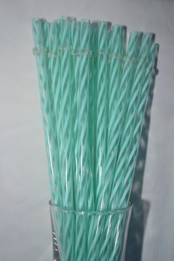 9 Mint & Clear Swirly Straws Reusable Clear Straws With Rings BPA