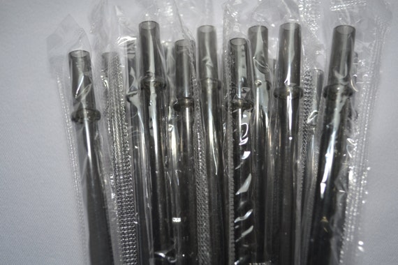 Reusable 9" Inch Smoke Black Straws with Rings - BPA Free - Free Shipping / Clear Acrylic Plastic Straws Reusable
