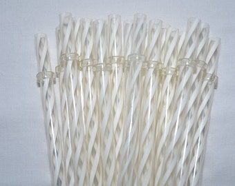 9" White & Clear Swirly Straws Reusable 9" Inch Clear Straws with Rings - BPA Free - Free Shipping / Acrylic Plastic Straws Reusable