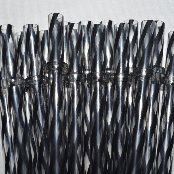 11" Inch Black & Clear Swirly Straws Reusable 11" Inch Clear Straws with Rings - BPA Free - Free Shipping / Acrylic Plastic Straws Reusable