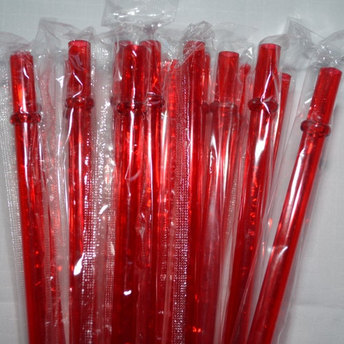 Reusable Replacement Straws Swirly Red Plastic Acrylic 9” with Rings BPA Free 