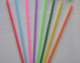 8 Reusable 8" Inch Clear Swirly Straws - NO RINGS - BPA Free - Striped Acrylic Straws Reusable + Cleaning Brush