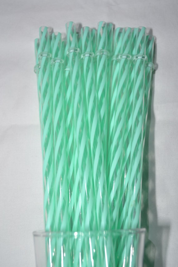 9 Mint & Clear Swirly Straws Reusable Clear Straws With Rings BPA