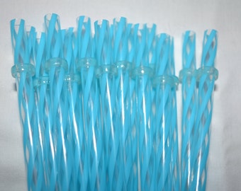10 Reusable 9" Inch Clear Swirly Straws with rings - BPA Free / Striped Acrylic Straws Reusable