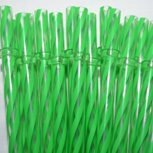 9" Green & Clear Swirly Straws Reusable Clear Straws with Rings - BPA Free - Free Shipping / Acrylic Plastic Straws Reusable