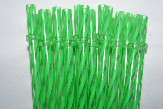 11 Green & Clear Swirly Straws Reusable Inch Clear Straws with Rings - BPA  Free - Free Shipping / Acrylic Plastic Straws Reusable