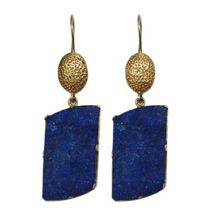 Geometric Earrings Lapis Lazuli Dangle Earrings Gold, Natural Deep Blue Stone Drop Earrings, Boho Handmade Statement jewelry Gift for her
