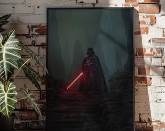 Darth Vader Poster, Star Wars Wall Art, Sith Lord Lightsaber Print, Dark Gaming Room Decor, Villain Fan Gift, Cinematic Artwork Wall Print