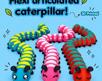 3D Printed Flexi Caterpillar Fidget Toy  Articulated Wiggly Caterpillar Cute Sensory Toy Perfect Gift for Kids