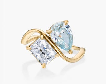 Toi Et Moi Ring Personalized, Twin Birthstone Ring, Dainty 18K Gold Plated Ring, Custom Couple Jewelry, Anniversary Gift, Gift For Her