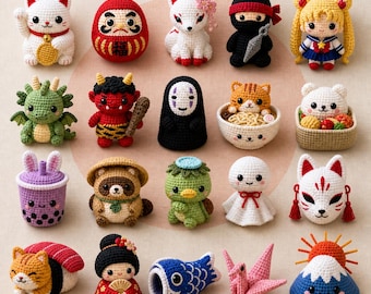 20-in-1 Japanese Anime Chibi Amigurumi Crochet Pattern Bundle (PDF)