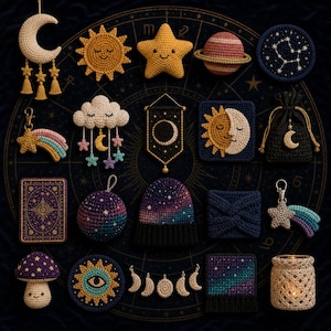 20-in-1 Celestial Crochet Pattern Bundle, Moon, Star, Galaxy Decor (PDF)