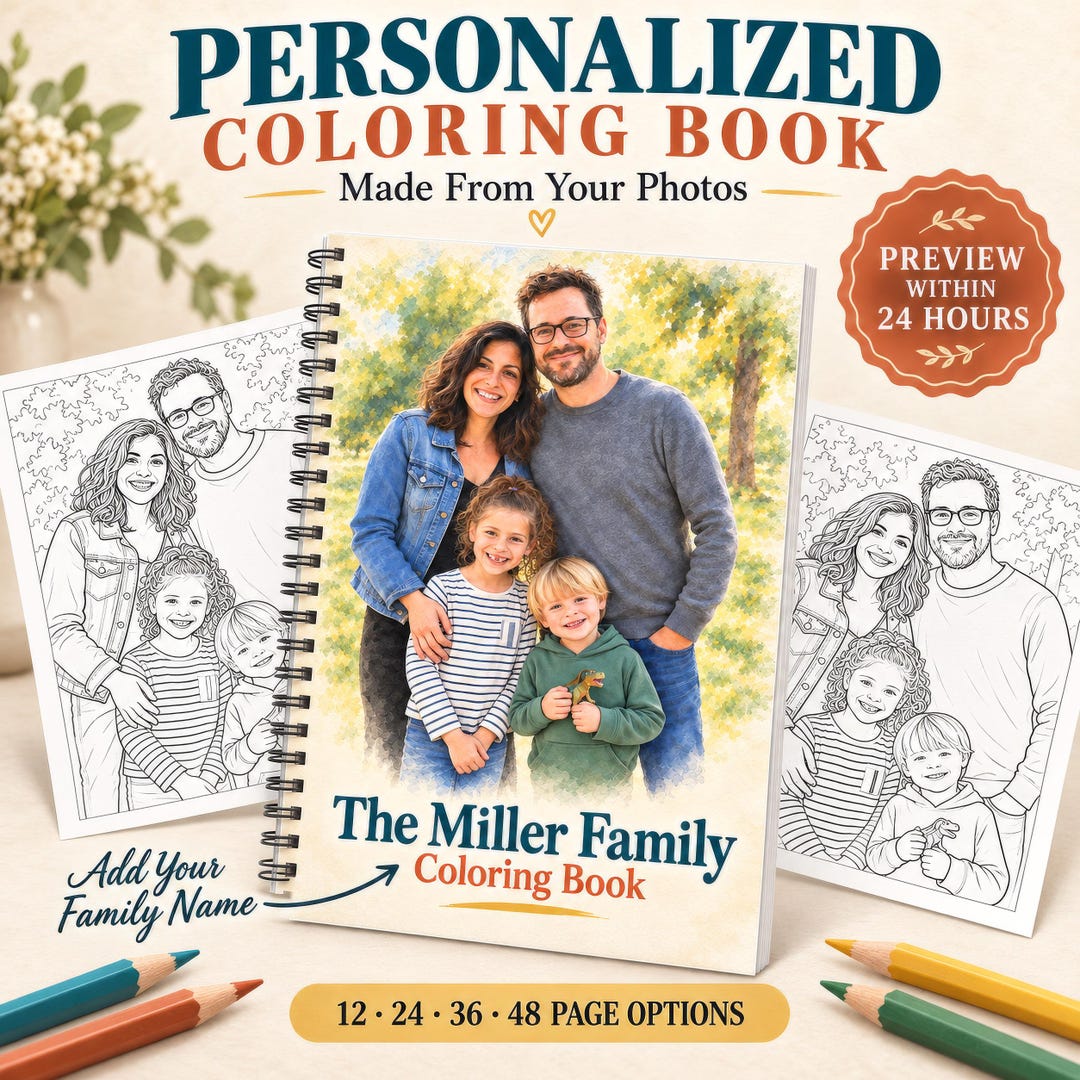 Personalized Coloring Book From Photos, Custom Line Drawing Pages ...