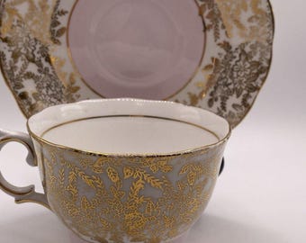 Vintage Colclough Pink and Gold Filigree English Bone China Teacup & Saucer