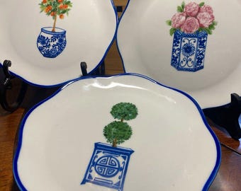 Lot of 6 Southern Living Planters Salad Plates Chinoiserie Topiary Discontinued