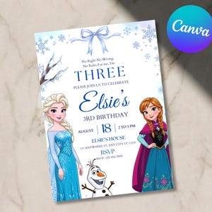Editable Frozen 3rd Birthday Invitation Frozen Invitation Princess Elsa Anna Party Invitation Girl Frozen Birthday Invite Theme Digital