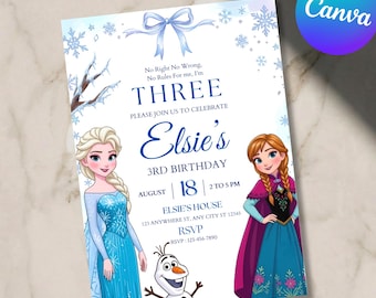 Bearbeitbare Einladung zum 3. Geburtstag mit Frozen-Motiven: Frozen-Einladung, Prinzessin Elsa, Anna-Party-Einladung, Mädchen-Geburtstagseinladung zum Thema Frozen (digital)
