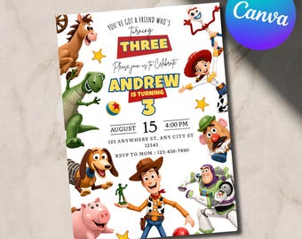 Invito a tema Toy Story, Festa di compleanno a tema Toy Story, Invito digitale per il terzo compleanno, Festa di compleanno per bambini, Woody, Hai un amico