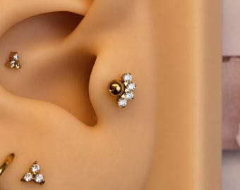 Little Orbit Threadless Flatback Earring | Gold Celestial Cartilage Stud | ASTM F136 G23 Implant Grade Titanium  | Dainty CZ Helix Jewelry