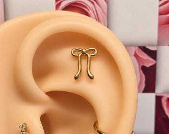 Soft Bow Threadless Flatback Earring | Minimal Gold Bow Stud | ASTM F136 G23 Implant Grade Titanium  | Dainty Cartilage Jewelry