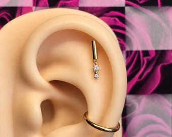 Barely There Threadless Flatback Earring | Minimal Gold Cartilage Stud | ASTM F136 G23 Implant Grade Titanium | Dainty Two Stone Earring