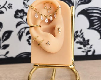 Drizzle Chain Ear Connector | 5A CZ Raindrop Earring Chain | Dainty Gold Ear Chain | Ear Stack Jewelry