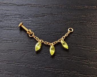 SLIMED | Apple Green CZ Ear Chain | ASTM F136 G23 Titanium Threadless Flat Back | Marquise Drip Chain | Spooky Ear Stack