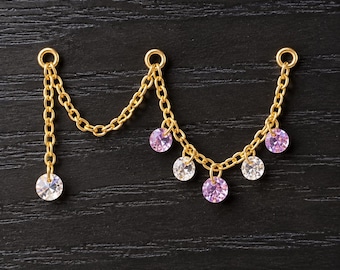 Purple Problem Triple Ear Chain | 18K PVD Gold Drape Chain | Amethyst & Clear CZ Connector | Curated Ear Jewelry