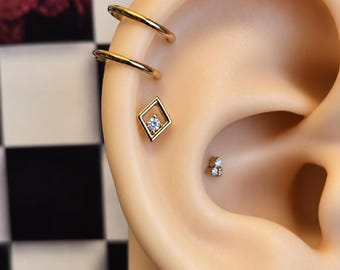 Alpen Glow Threadless Flatback Earring | Dainty Mountain Stud | Gold Cartilage Earring | Minimal Sparkle Helix Jewelry