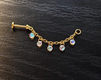 Unicorn Chaos Labret to Earring Connector | ASTM F136 G23 Titanium Flatback | AB Stone Ear Chain | Gold Cartilage Connecto