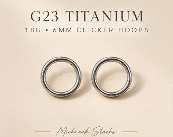 G23 Titanium Clicker Hoop, 18G 6mm Silver Cartilage Ring, Tiny Hinged Hoop for Helix, Tragus, Daith or Septum Piercing
