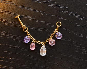 Alpenglow Labret to Earring Connector | Gold CZ Ear Chain | ASTM F136 G23 Titanium Flatback Connector | Pink Lavender Cartilage Chain