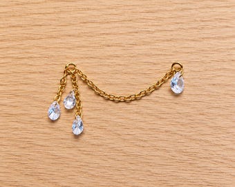 Sprinkle Chain | 3×5mm Pear CZ Ear Connector Chain | 2mm Dainty Gold Earring Chain | Helix Conch Lobe Ear Stack Jewelry