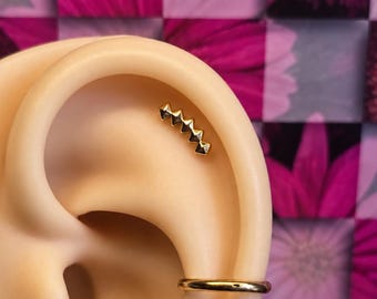 Double Diamond Run Threadless Flatback Earring | Gold Geometric Ear Climber | Titanium Labret Post | Ski Inspired Cartilage Jewelry