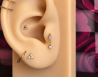 Drip Threadless Flatback Earring | Dainty Gold Dangle | Titanium Labret Post | Minimal Cartilage Jewelry