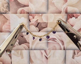 Midnight Amethyst Ear Chain Connector | Purple 5A Synthetic Corundum Sapphire Dangle Chain | Dainty Gold Earring Chain | Ear Stack Jewelry