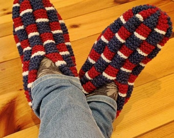 Blue White and Red Checkerboard Slippers! Perfect for fans of Montreal or Buffalo