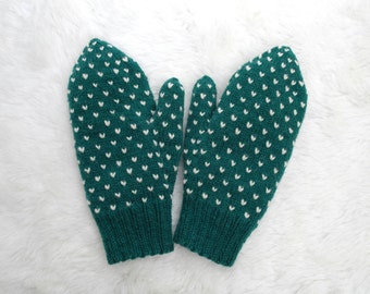 Green Thrummed Mittens Adult Small, Adult Medium 100% Wool Christmas gift