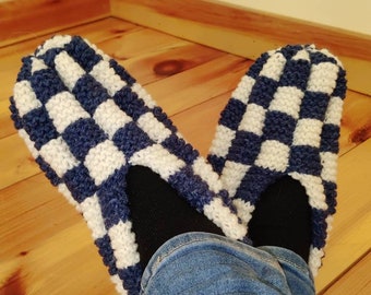 Blue and White Checkerboard Slippers