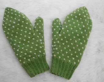 Avocado Green Handmade Thrummed Mittens! Super warm!