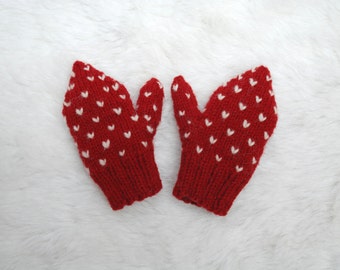 Red Toddler Thrummed Mittens 1-2 years,