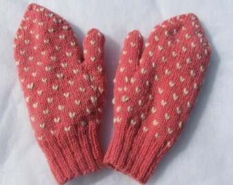 Women's Pink Thrummed Wool Mittens. 100% wool. Super warm and cozy!