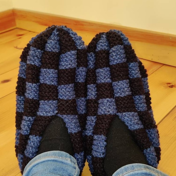 Wool Slippers Blue and Black Wool Checkerboard slippers available in Men's and Women's sizes. Super warm and cozy! Phentex Style Slippers!