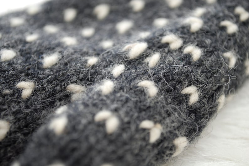 Grey Thrummed Mittens. Grey with striped cuff. image 4