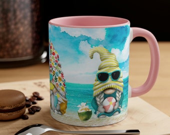 Beach Gnome Coffee Mug, Summer Vacation, 11oz Ceramic Tea Cup