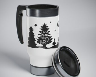 Camp More Worry Less Travel Mug, Stainless Steel, Outdoor Lover Gift